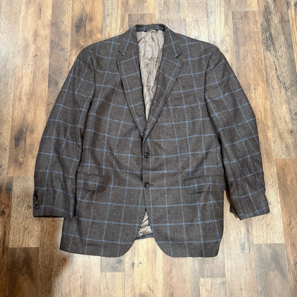 Loro Piana Cashmere Blazer Mens 46R Gray Windowpane Sports Coat Jacket